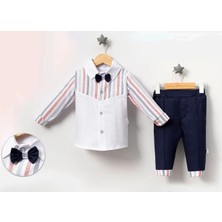 Jolly Joy Çizgili Papyonlu Erkek Bebek Alt Üst Takım - Lacivert - 6 - 9 Ay Lacivert