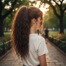 Özbience Koyu Kahverengi Dalgalı Postiş, 200G, 70CM, Tokalı ve At Kuyruğu Tarzında