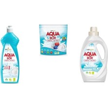 Eti Maden Aquabor Doğal Mineralli Elde Bulaşık + Tablet + Sıvı Beyaz  3 Lü Set