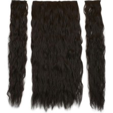 Özbience Koyu Kahve Yoğun Dalgalı Yarımay ve Yan Çıt Çıt Postiş Seti