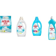 Aquabor Doğal Mineralli 4 kg Beyaz + Sıvı Beyaz  + Sıvı Renkliler + Elde Bulaşık 4 Lü Set