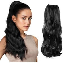 Özbience Siyah Dalgalı Mandal Tokalı At Kuyruğu Saç Postiş, Isıya Dayanıklı ve Şık