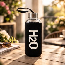 Tohana H2O Kılıflı Cam Küp Matara - Siyah / Şeffaf - 530 ml