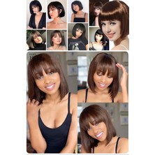 Özbience Kahküllü Kısa Küt Peruk, Doğal ve Şık, Konforlu Kesilebilir Saç Modeli