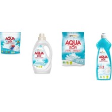 Aquabor Doğal Mineralli Tablet + Sıvı Beyaz + 4 kg Beyaz + Elde Bulaşık 4 Lü Set