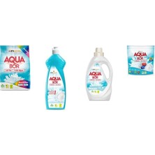 Aquabor Doğal Mineralli 4 kg Renkliler + Elde Bulaşık + Sıvı Beyaz  + Tablet 4 Lü Set