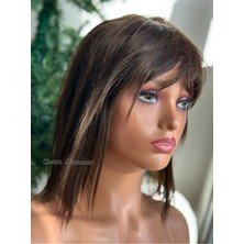 Özbience Ithal Fiber Kahküllü Perçemli Kadın Peruk, Isıya Dayanıklı, Çikolata Kahverengi