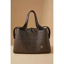 Gaia Rinaldi Kadın Kahverengi  Desenli Omuz Çantası, Çok Bölmeli, Yumuşak Deri, Ayarlanabilir Uzun Askılı