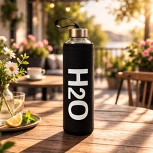 Tohana H2O Kılıflı Cam Matara - Şeffaf / Siyah - 600 ml