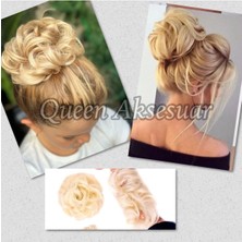 Özbience Dağınık Topuz Saç Tokası, Lüks Fiber Lastikli Peruk, Dore Sarı Renk