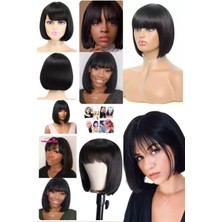 Özbience Kahküllü Doğal Görünümlü Unisex Küt Peruk, Günlük Şık Saç Stili