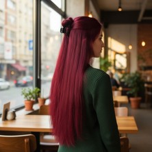 Özbience 3’lü Kızıl Düz Yarımay Saç Seti + 2 Yan Ekstra Kabarık Yoğun 220 gr 65 cm