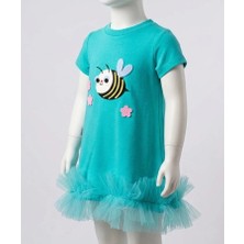 Biçomi Bicomi Antialerjik Pamuklu Arıcık Nakışlı Fırfırlı Kız Çocuk Jile Elbise – Turkuaz