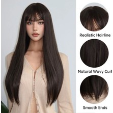 Özbience Şık Uzun Düz Kahve Perçemli Efsanevi Saç Modeli