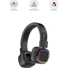 Başkenttekno Hd-12 Siyah Rgb Işıklı Güçlü Bas Kulak Üstü Kablosuz Bluetooth Kulaklık