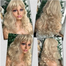 Özbience Isıya Dayanıklı Dalgalı Uzun Kahküllü Peruk, Küllü Sarı Kadın Postiş