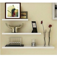 Dekoratif 3'lü Uçan Raf Seti - Beyaz Modern Duvar Rafı (30-40-50 Cm)
