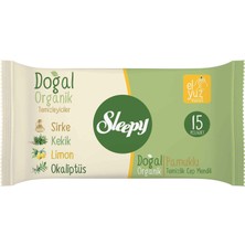 Sleepy Doğal Organik Pamuklu Islak Cep Mendili 3X15'li 1 Yaprak Koku İçermeyen Hassas Temizlik