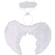 Beyaz Renkli Tüylü Bebek Melek Kanadı ve Tacı 30X45 cm (4887)
