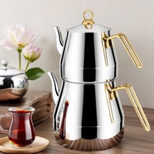 Lines Piramit Mega Boy Paslanmaz Çelik Çaydanlık – Metal Kulplu, Büyük Kapasiteli ve Dayanıklı