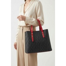 Gaia Rinaldi Kadın Siyah Kırmızı Saplı Suni Deri Omuz ve Çapraz Askılı El Çantası, Çok Bölmeli, Ayarlanabilir Uzun Askılı, Küçük Boy