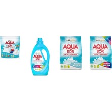Aquabor Doğal Mineralli Tablet + Sıvı Renkliler + 4 kg Beyaz + 4 kg Renkliler 4 Lü Set