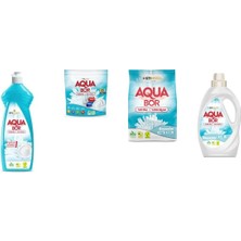 Aquabor Doğal Mineralli Elde Bulaşık + Tablet + 4 kg Beyaz + Sıvı Beyaz 4 Lü Set