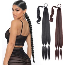 Özbience Uzun Lastikli Örgü At Kuyruğu Saç Aksesuarı, Kestane Renk