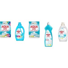 Aquabor Doğal Mineralli 4 kg Renkliler + Sıvı Renkliler + 4 kg Beyaz + Elde Bulaşık + Sıvı Beyaz 5 Li Set