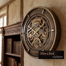 Han Clock Adventure Varrior Metal Çarklı Duvar Saati (Kahve-Altın)