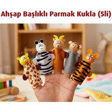 Direkstoktan Eğitici 5'li Hayvan Figürlü Ahşap Başlıklı Parmak Kukla Seti - Finger Puppets Educational Animal Set