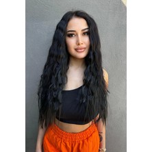 Özbience Yarıay Çıtçıt Saç, Siyah-Dalgalı, 60CM, 110G, 2 Adet Yan Çıt Çıt