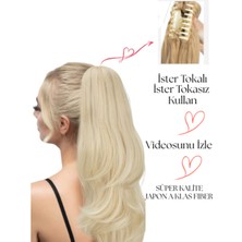 Özbience Hafif Dalgalı At Kuyruğu Postiş, 56 Cm, Tokalı, Plaj Sarısı, 150/160G