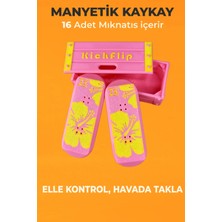 Mıknatıslı Stres Oyuncağı 16 Mıknatıslı Creva Kickflip Kaykay – Pembe/Sarı Hibiscus Manyetik El Oyuncağı Odak Artırıcı Premium Model