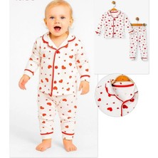 Kalp Baskılı Kız Bebek Pijama Takım - Kırmızı - 12 - 18 Ay Kırmızı