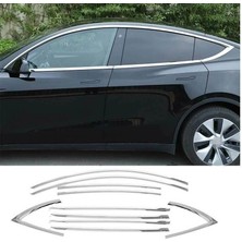 Tesla Model Y Cam Çerçevesi Kenar Çıtası Krom Tamtur 10 Parça 2020 / 2024