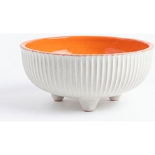 Üç Ayaklı Modern Tasarım Kase - Çizgili Doku Turuncu Iç Hazneli