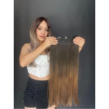 Özbience Düz Yarımay+2 Yan Çıtçıt Tam Set, Geniş Parça, Saç Siyah-Karamel