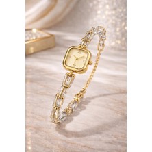 Gold Renkli Tiff Model Taşlı Lüks Kadın Saat (Sarı)