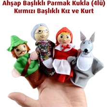 Direkstoktan Ahşap Başlıklı Parmak Kukla Seti - Kırmızı Başlıklı Kız Karakterleri (4 Parça) / Red Riding Hood Finger Puppets