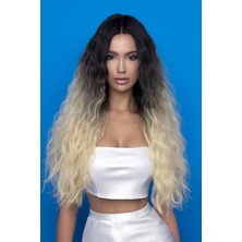 Özbience Uzun Fiber Platin Ombreli Sentetik Peruk, Şık ve Doğal Görünümlü Saç Modeli