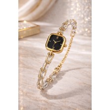 Gold Renkli Tiff Model Siyah Kadran Taşlı Lüks Kadın Saat