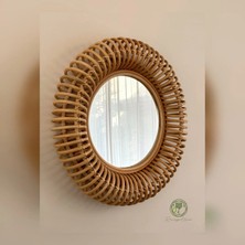 Renesse Home Layun El Yapımı Premium Rattan Duvar Aynası – 60 cm Doğal Bohem Dekor