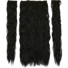 Özbience Yarımay Dalgalı Postiş Saç Seti, 3 Parça, Siyah, Yan Çıtçıtli