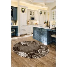 Özbience Dijital Baskılı Yıkanabilir Kaymaz Taban Yuvarlak Salon ve Mutfak Halısı