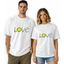 Kidilia Love Tenis Görselli Unisex Bisiklet Yaka Tasarım Tshirt - Beden: Mrenk: Beyaz