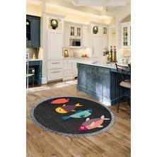 Özbience Yıkanabilir Balık Figürlü Yuvarlak Halı, Kaymaz Taban, Salon ve Mutfak Için