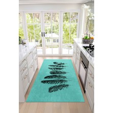 Özbience Dijital Baskılı Kuş Tüy Motifli Yıkanabilir Kaymaz Taban Halı