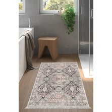 Özbience Saçaklı Modern Banyo Halısı, Kaymaz Taban, Pudra Renk, Trend Tasarım