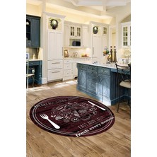 Özbience Yemek Desenli Yıkanabilir Kaymaz Taban Yuvarlak Halı, Salon ve Mutfak Için